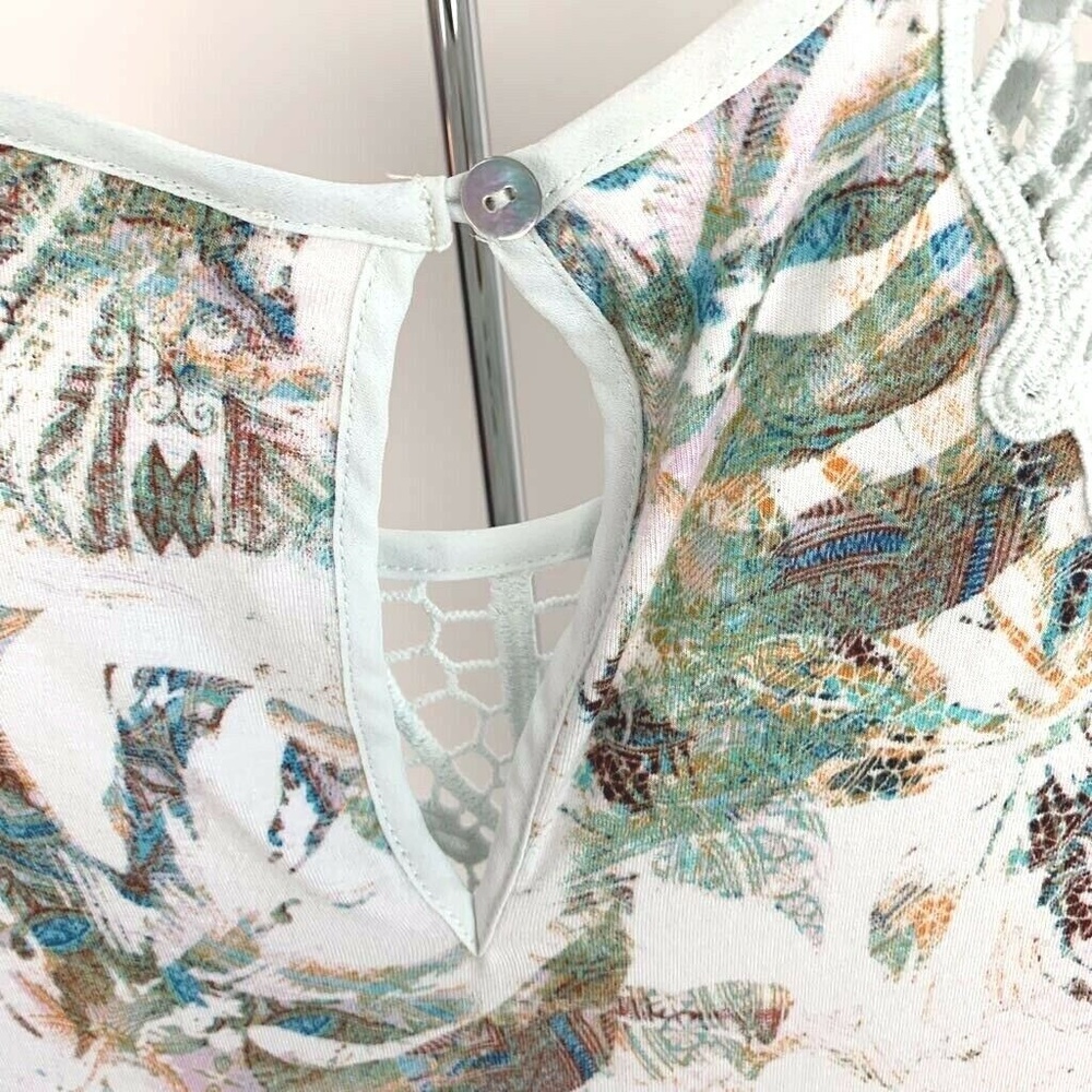 Anthropologie Meadow Rue Women's Blouse Lia Tank White Blue Floral Crochet Top S - Picture 7 of 8